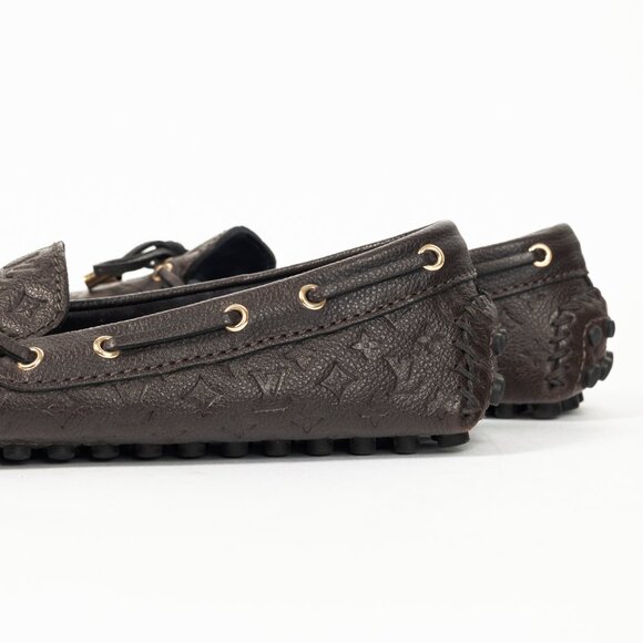 Louis Vuitton Gloria Brown Monogram-Embossed Leather Flat Loafers - Picture 11 of 14
